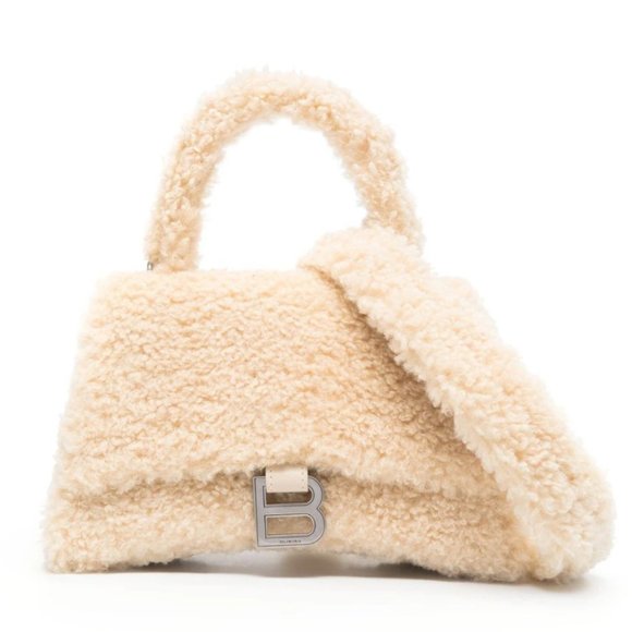 Small Hourglass Furry Top Handle Bag in Beige by Balenciaga - Picture 1 of 3